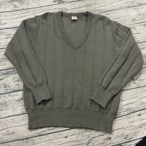 VINTAGE Germany Military Sweater NVA Men 50 Green Wool German Army V-Neck Knit